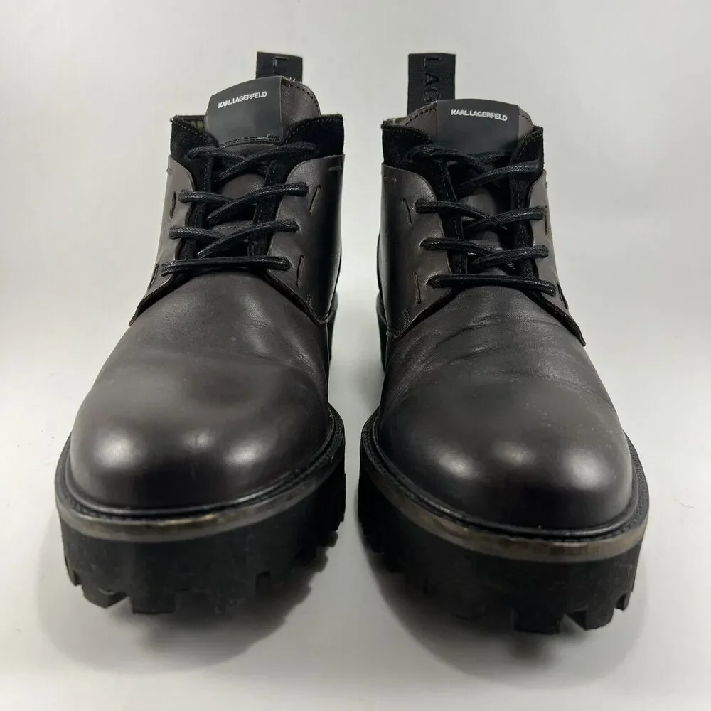 Karl Lagerfeld Paris Chukka Boots Mens Size 7 Brown Leather Chunky Lug Soles